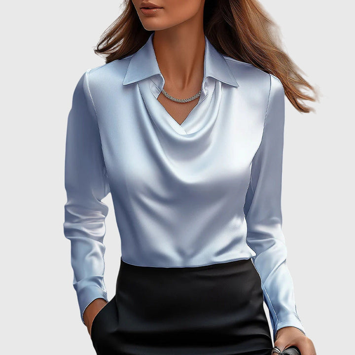 Women's Satin Cowl Neck Blouse with Long Sleeves