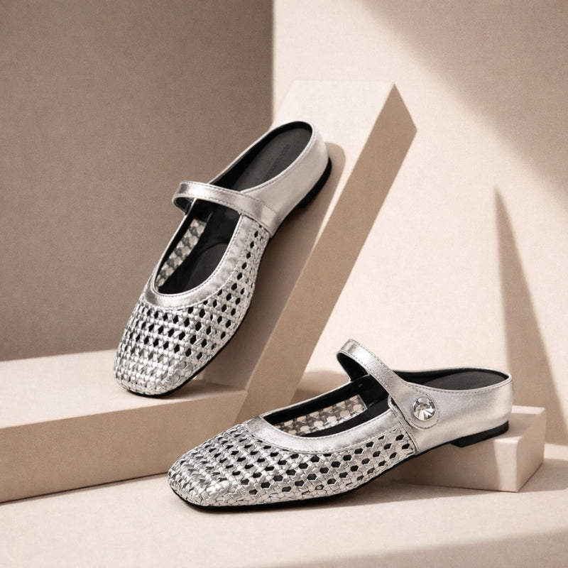 Women's Mary Jane Mules Woven Flat Slip On Shoes