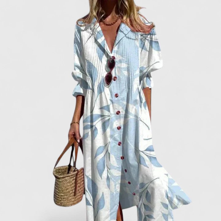 Women's Boho Print Button Down Maxi Shirt Dress