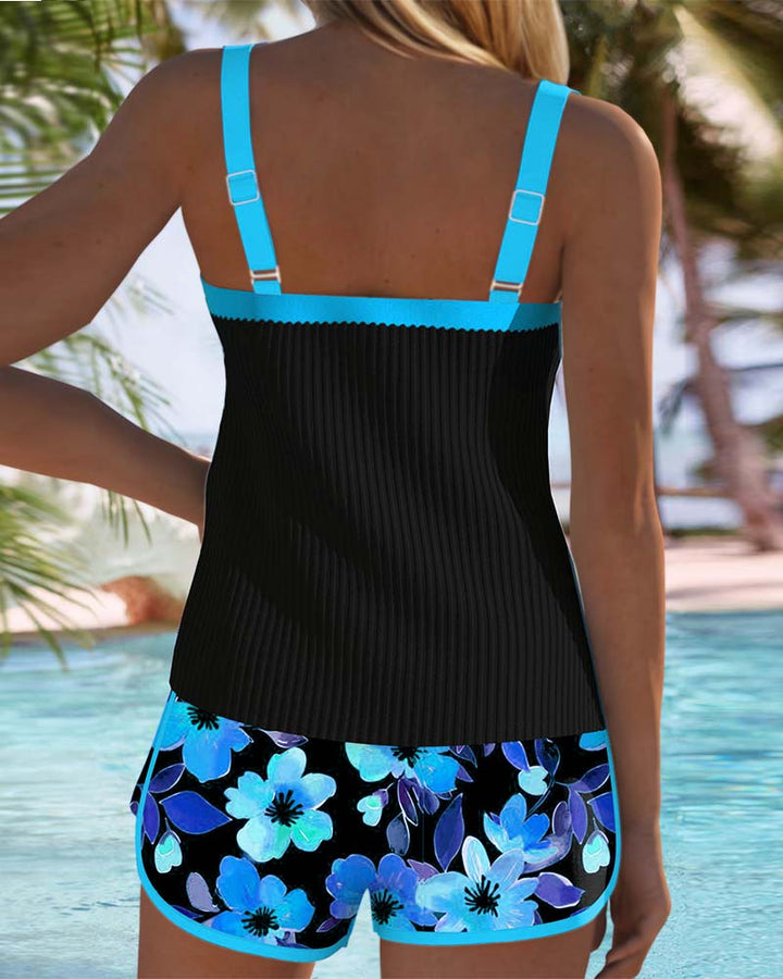 Women's Tummy Control Tankini Set Floral Shorts Swim