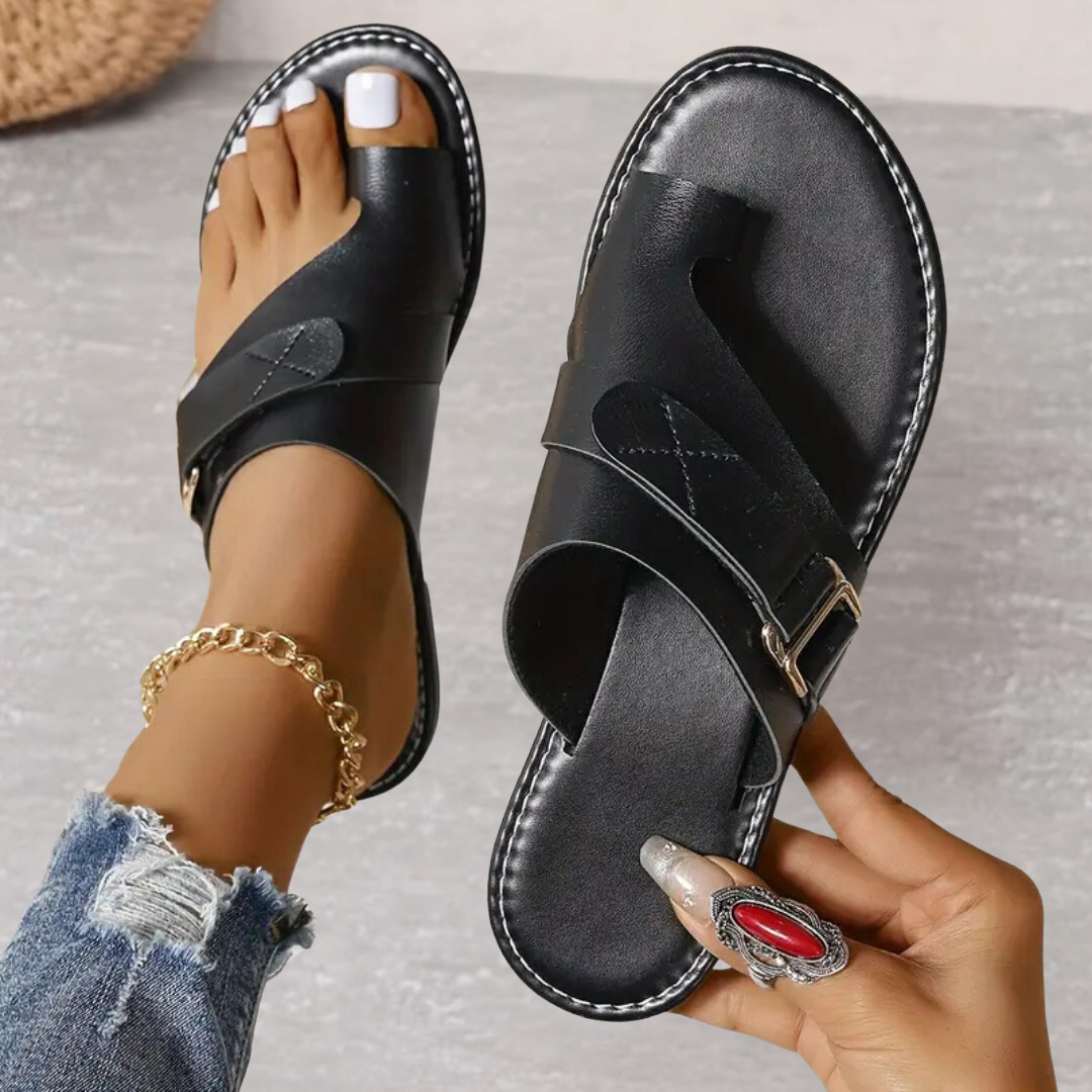 Women's Orthopedic Toe Loop Flat Sandals with Buckle