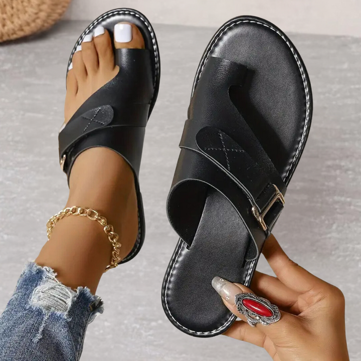 Women's Orthopedic Toe Loop Flat Sandals with Buckle