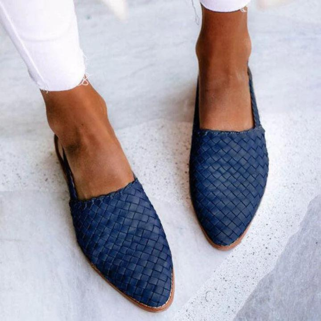 Women's Woven Vegan Leather Pointed Toe Loafers