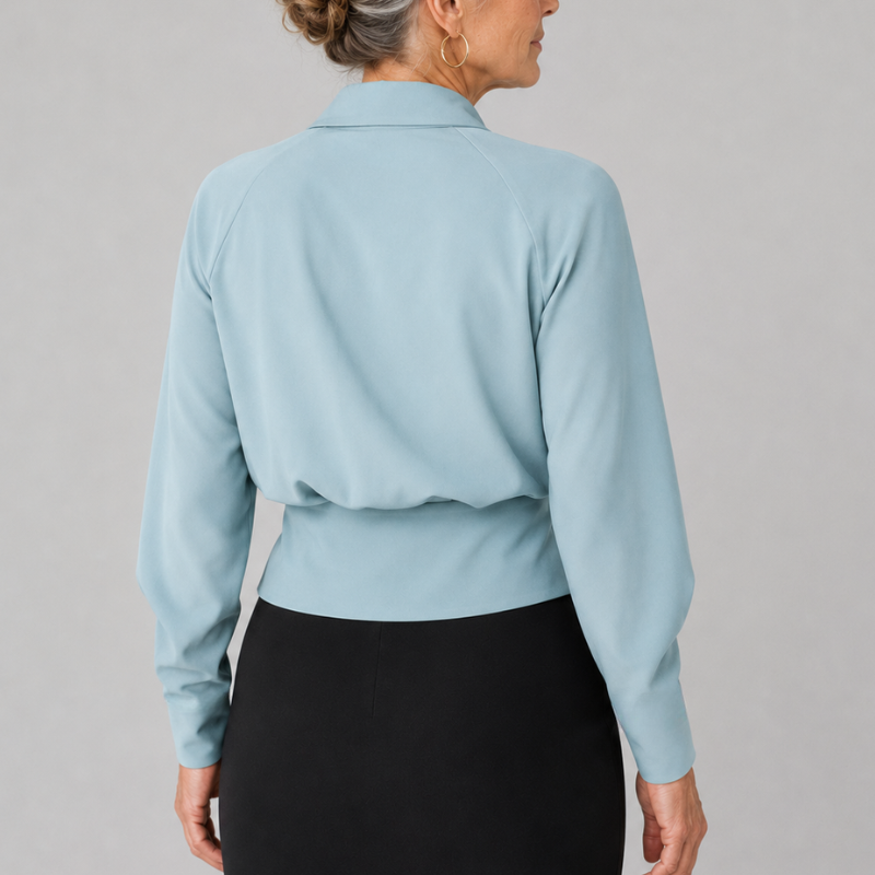 Women's Satin Wrap Blouse V-Neck Long Sleeve Top