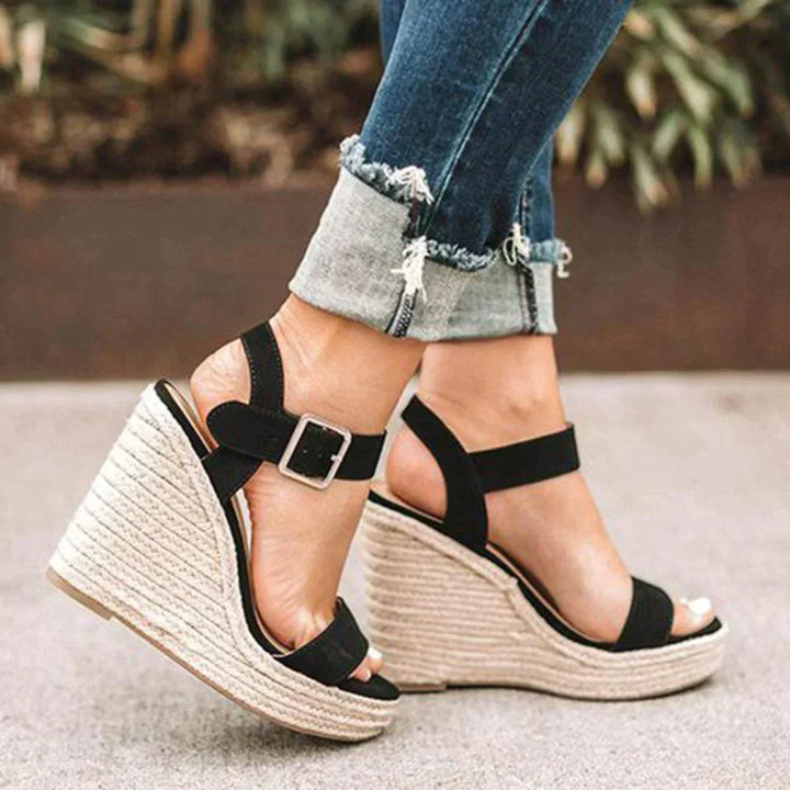 Women's Espadrille Wedge Sandals with Ankle Strap Buckle