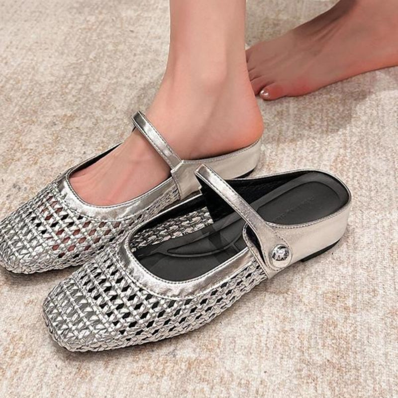 Women's Mary Jane Mules Woven Flat Slip On Shoes