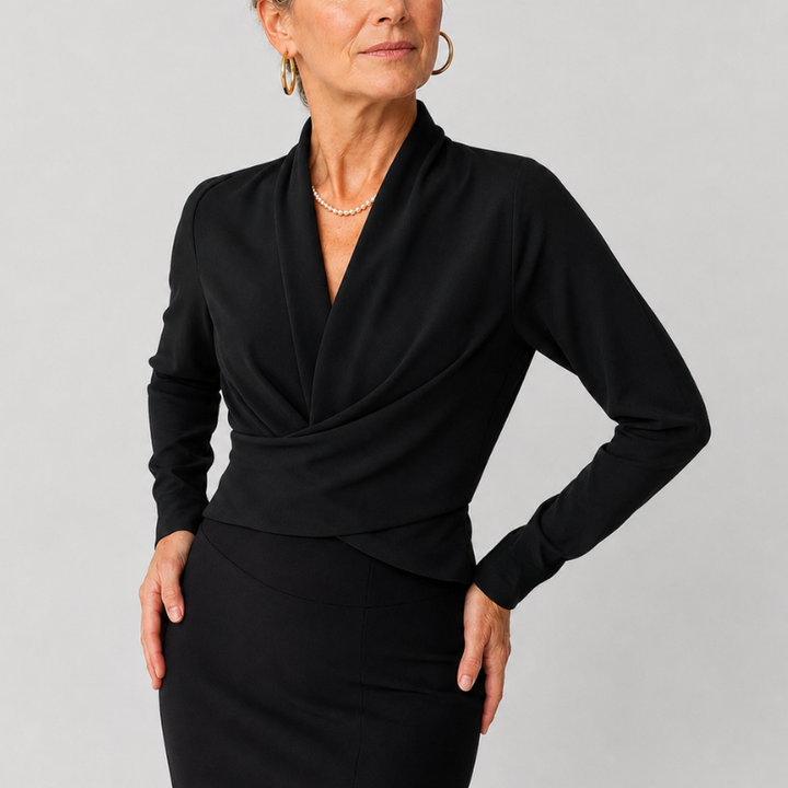 Women's Satin Wrap Blouse V-Neck Long Sleeve Top