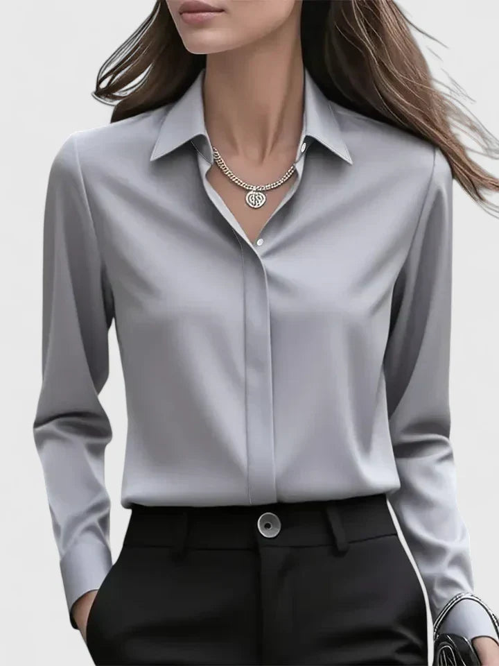 Women's Satin Button Down Shirt Concealed Placket