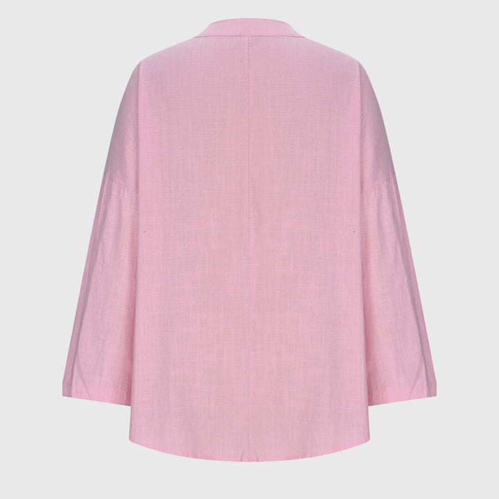 Women's Flowy V-Neck Long Sleeve Linen Beach Shirt