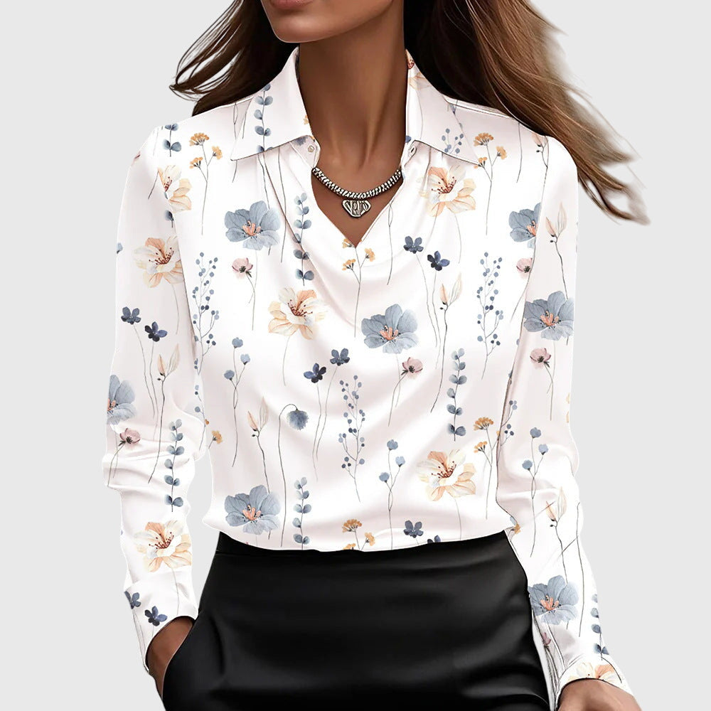 Women's Satin Cowl Neck Blouse with Long Sleeves