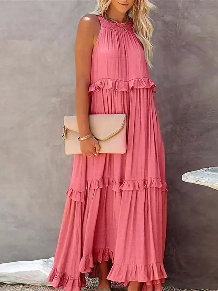 Women's Sleeveless Ruffle Maxi Dress with Halter Neck