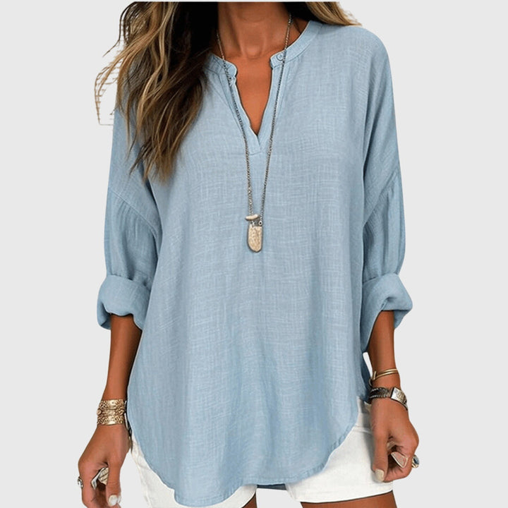 Women's Flowy V-Neck Long Sleeve Linen Beach Shirt