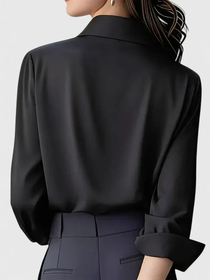 Women's Satin Button Down Shirt Concealed Placket