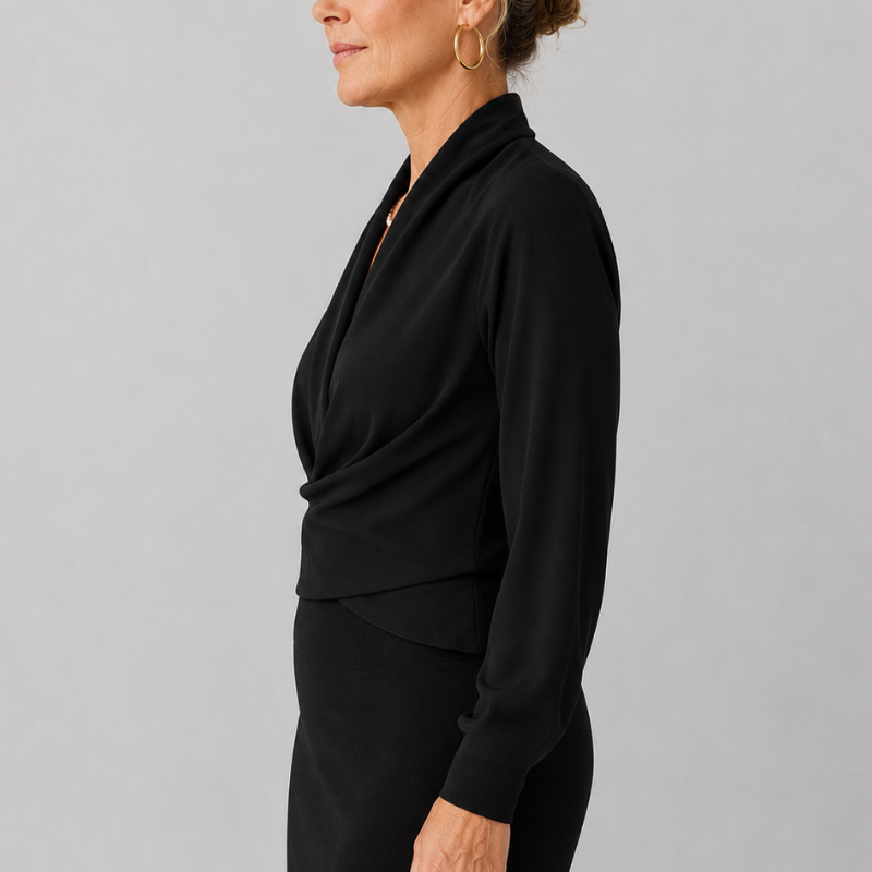 Women's Satin Wrap Blouse V-Neck Long Sleeve Top
