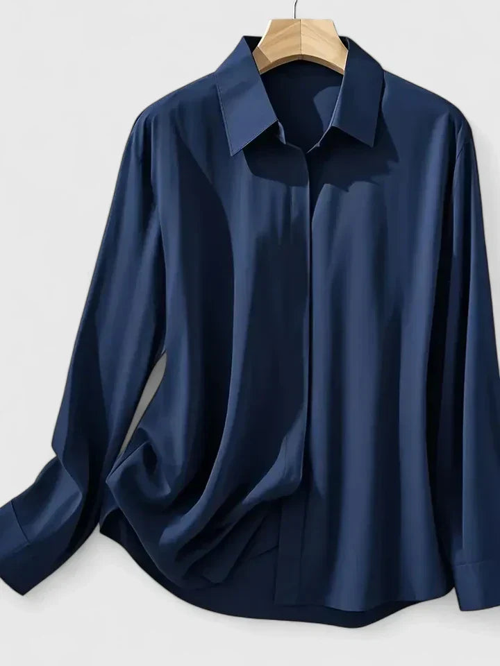 Women's Satin Button Down Shirt Concealed Placket