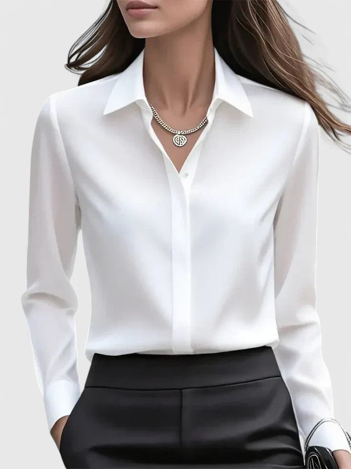 Women's Satin Button Down Shirt Concealed Placket