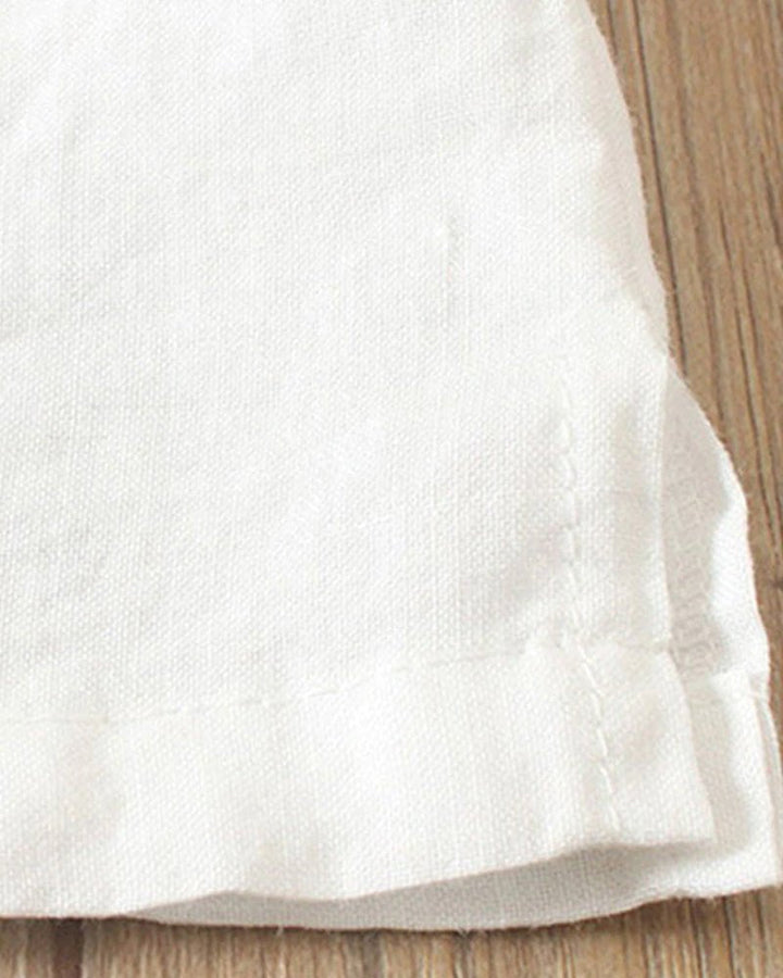 Women's Linen Button Front Crew Neck Short Sleeve Top