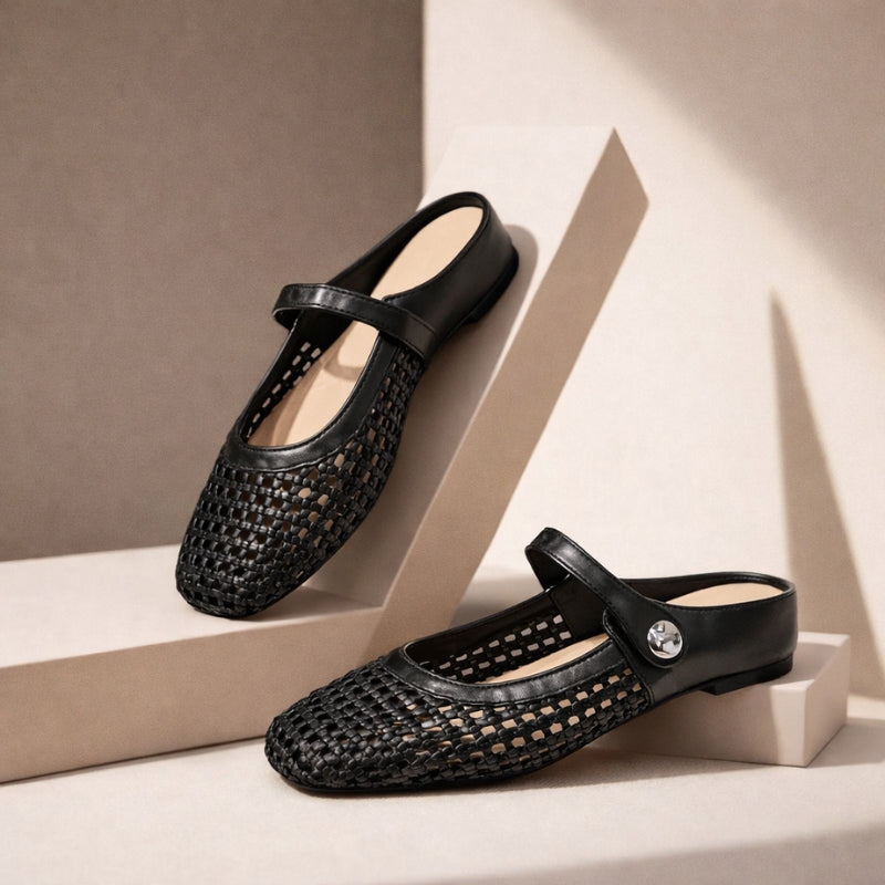 Women's Mary Jane Mules Woven Flat Slip On Shoes