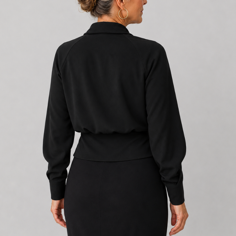 Women's Satin Wrap Blouse V-Neck Long Sleeve Top