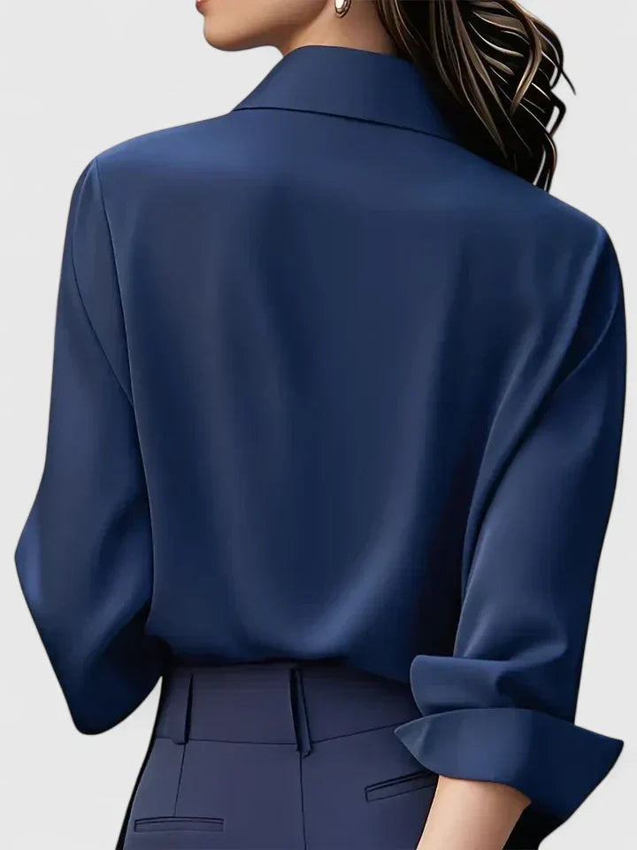 Women's Satin Button Down Shirt Concealed Placket
