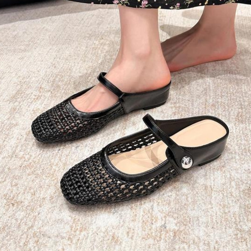 Women's Mary Jane Mules Woven Flat Slip On Shoes