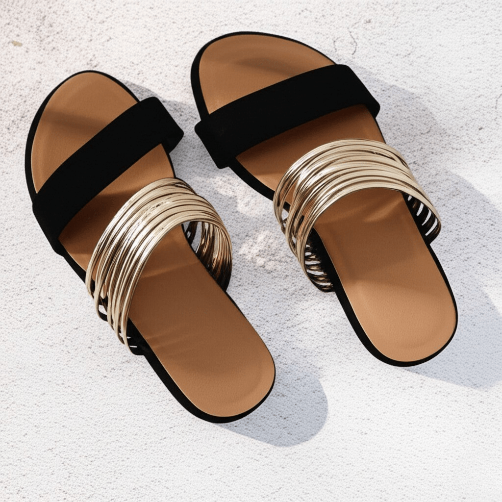 Women's Orthopedic Slip On Flat Sandals with Chain Detail