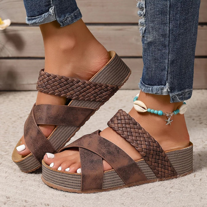 Women's Orthopedic Woven Crossover Platform Sandals