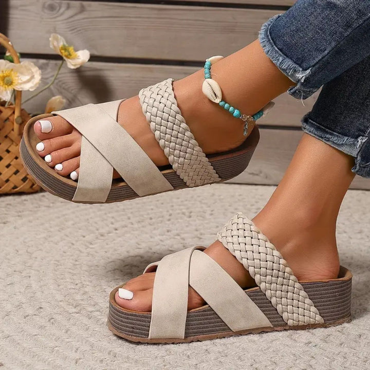 Women's Orthopedic Woven Crossover Platform Sandals