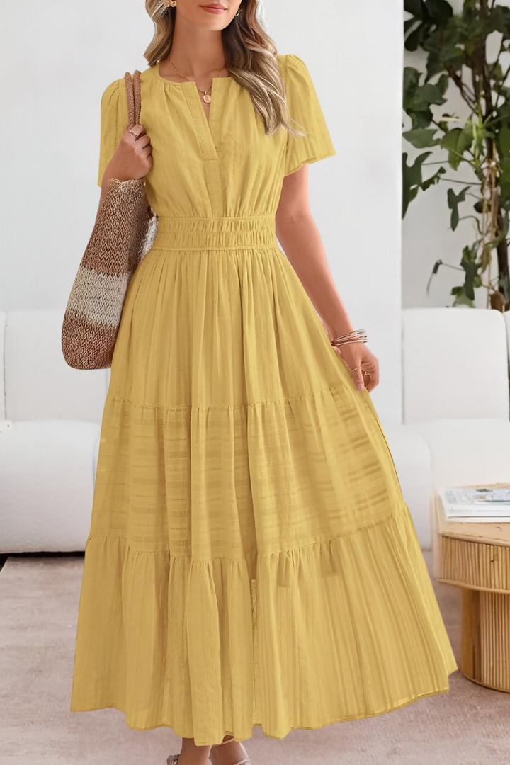 Women's Tiered Maxi Dress Short Sleeve Boho A-Line