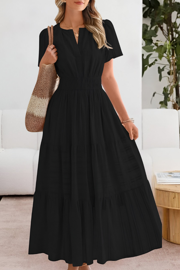 Women's Tiered Maxi Dress Short Sleeve Boho A-Line