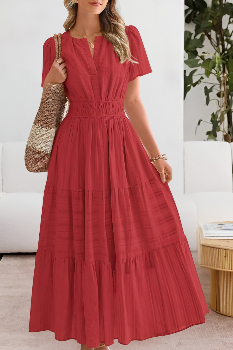 Women's Tiered Maxi Dress Short Sleeve Boho A-Line