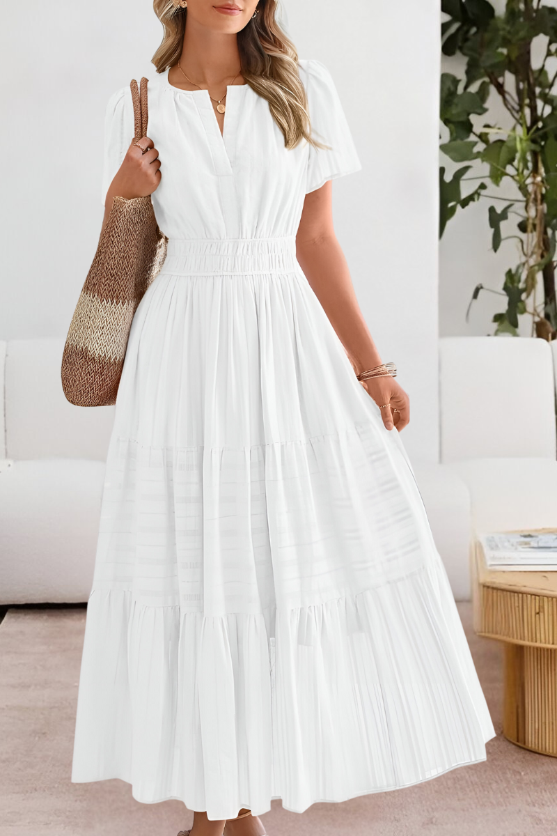 Women's Tiered Maxi Dress Short Sleeve Boho A-Line
