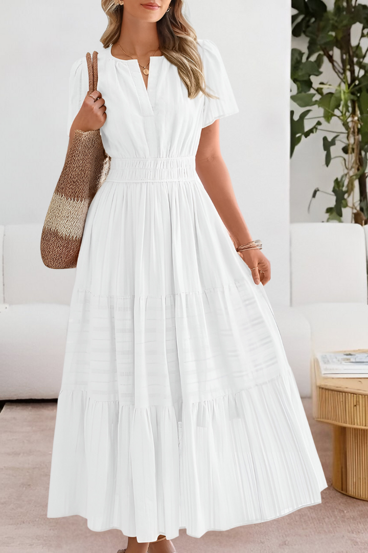 Women's Tiered Maxi Dress Short Sleeve Boho A-Line