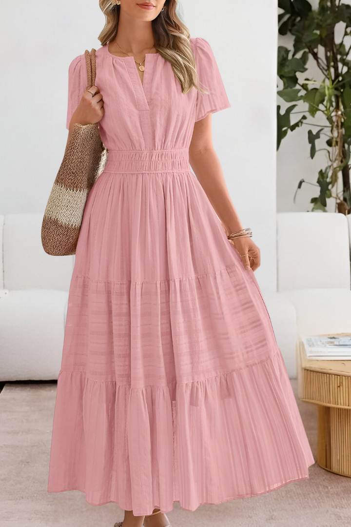 Women's Tiered Maxi Dress Short Sleeve Boho A-Line