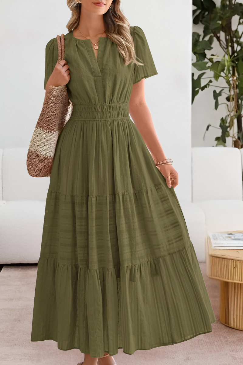 Women's Tiered Maxi Dress Short Sleeve Boho A-Line