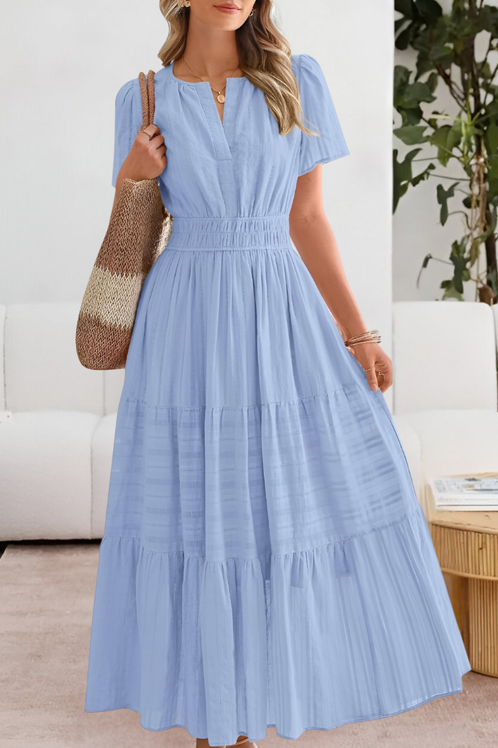Women's Tiered Maxi Dress Short Sleeve Boho A-Line