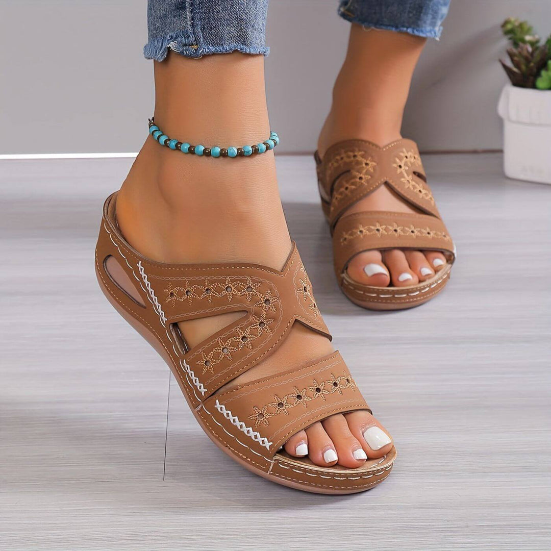 Women's Orthopedic Cross Strap Wedge Slide Sandals