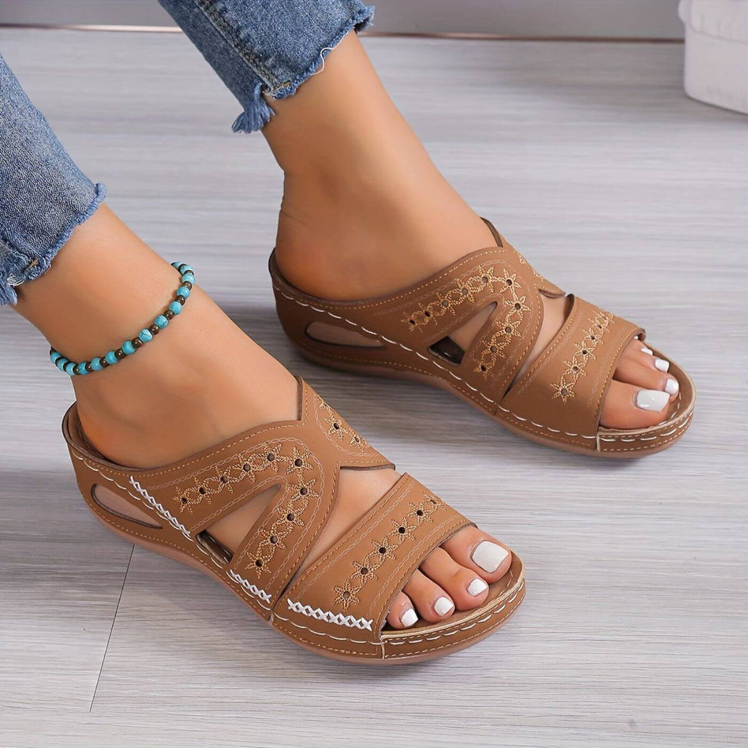 Women's Orthopedic Cross Strap Wedge Slide Sandals