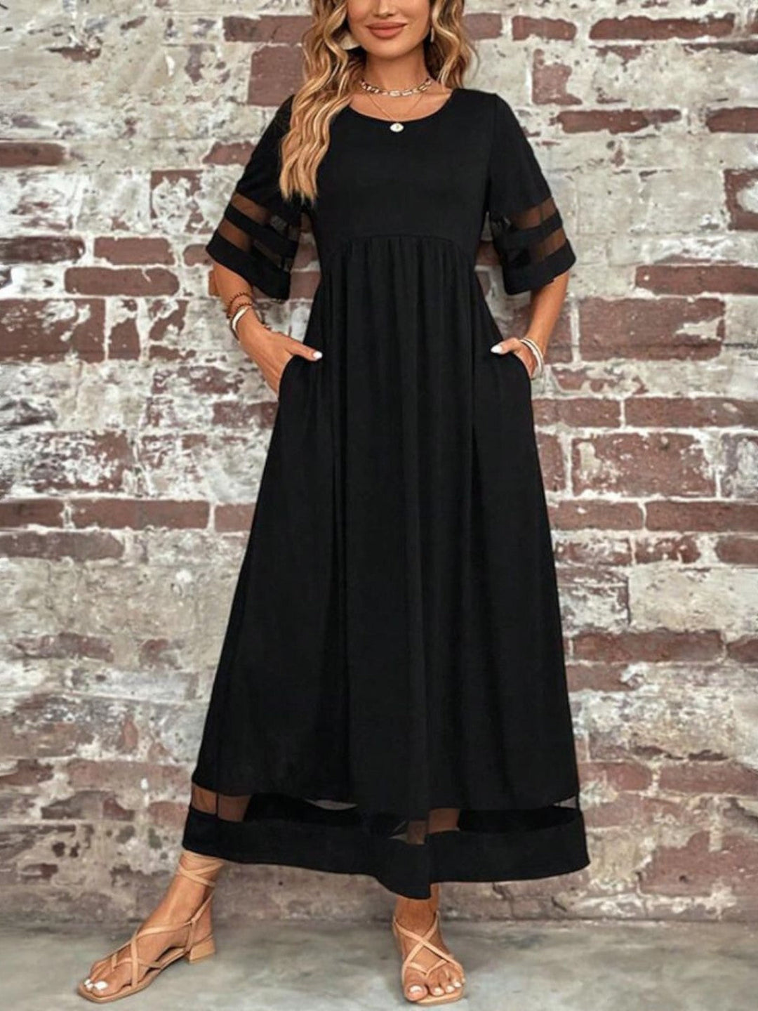 Women's Floral A-Line Midi Dress with V-Neck