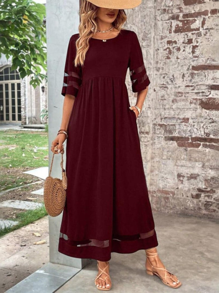 Women's Floral A-Line Midi Dress with V-Neck