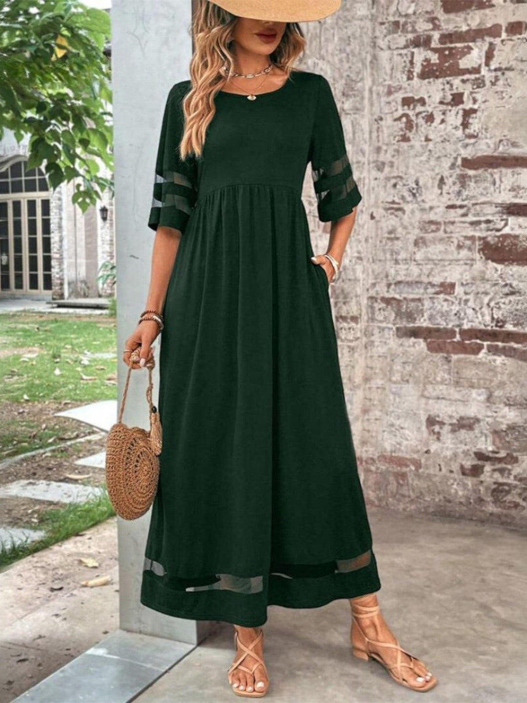 Women's Floral A-Line Midi Dress with V-Neck
