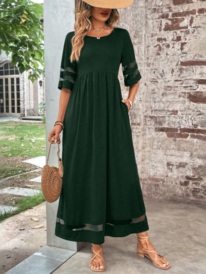 Women's Floral A-Line Midi Dress with V-Neck