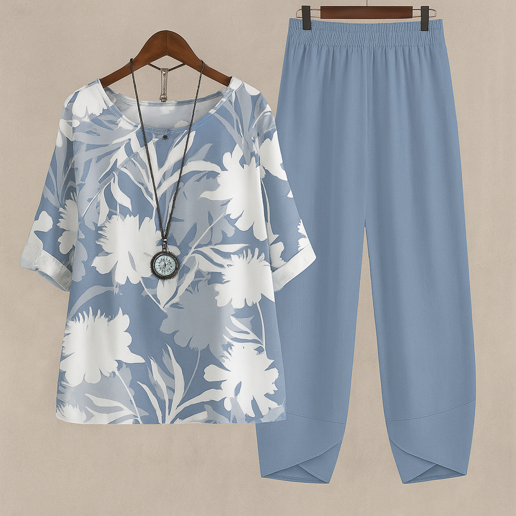 Women's Floral Print Short Sleeve Top Harem Pants Set