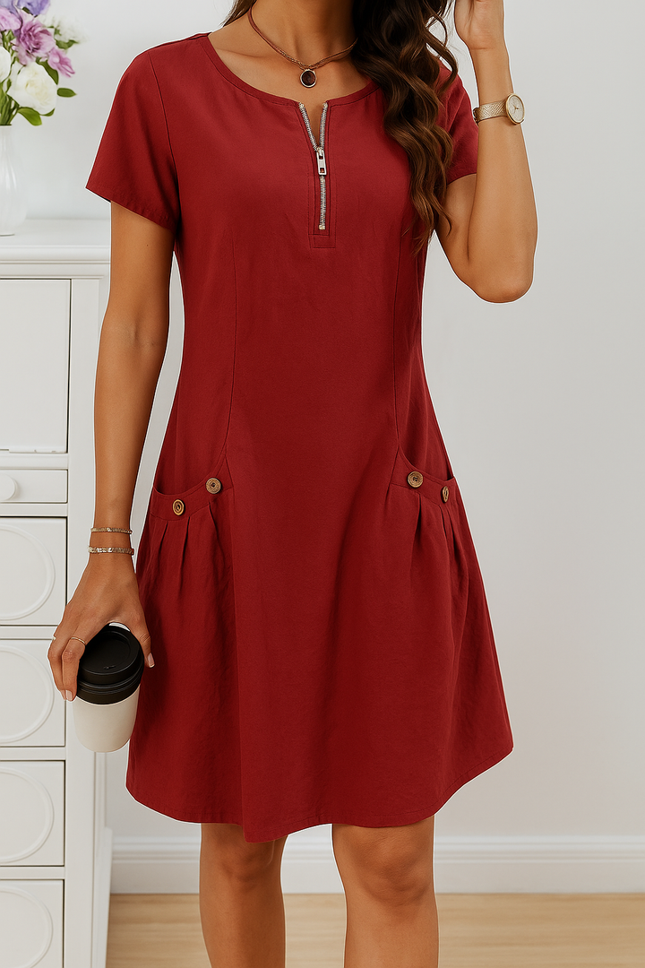 Women's Summer Mini Dress with Button Detail and Pockets