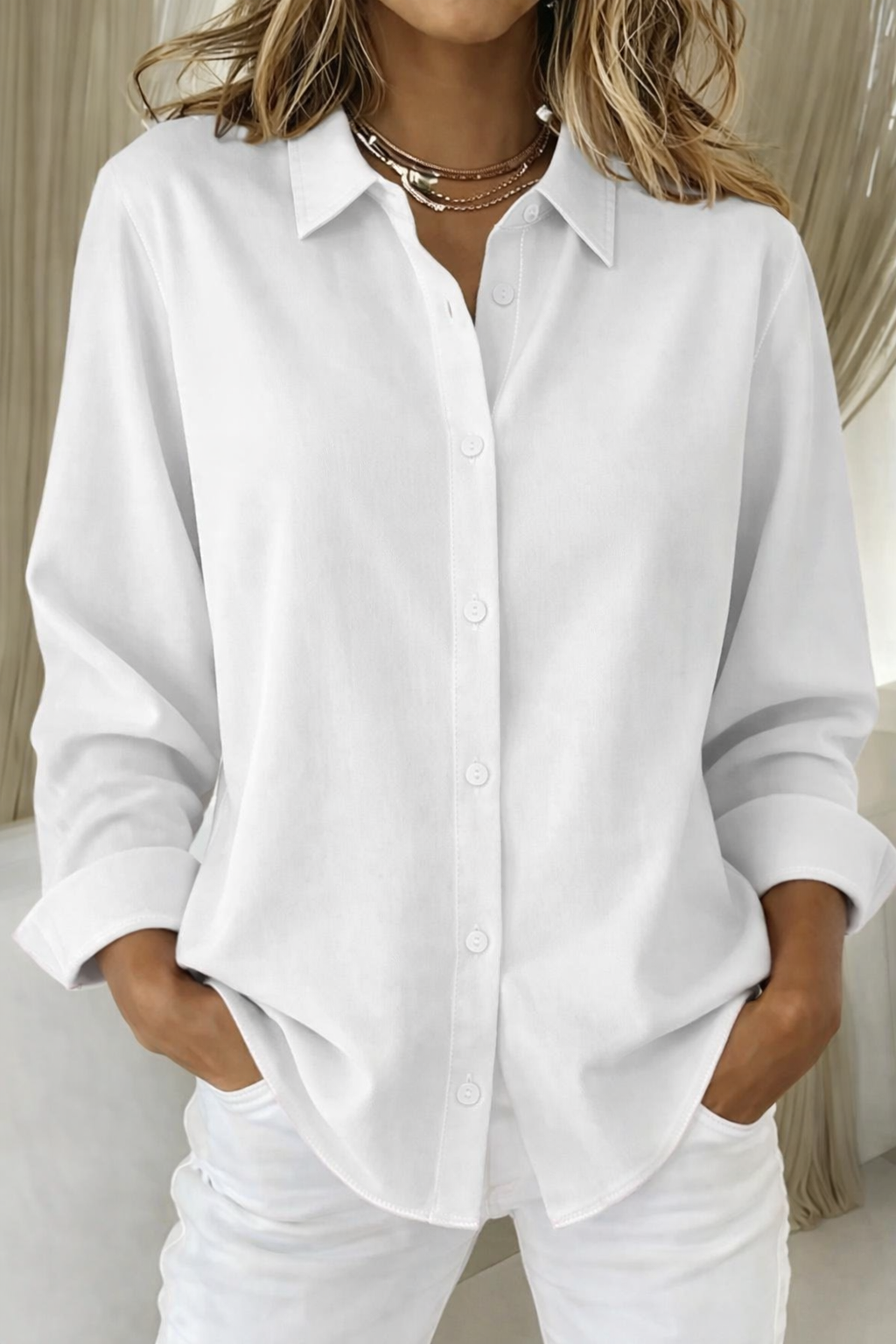Women's Long Sleeve Button Down Collar Blouse