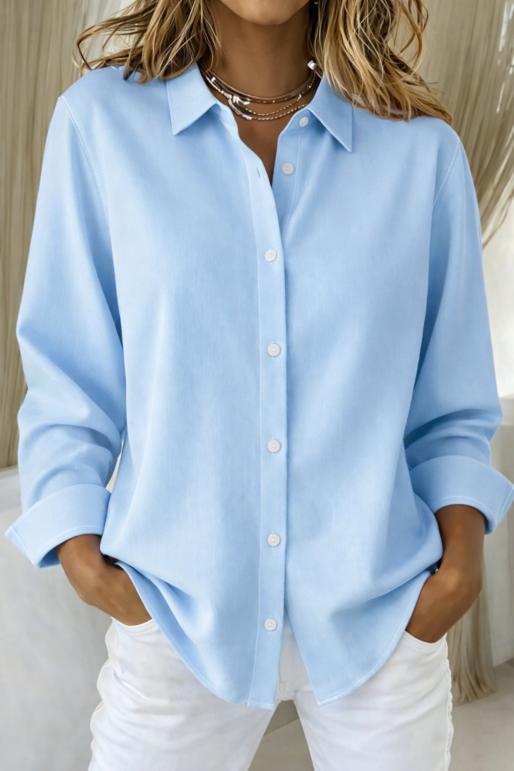 Women's Long Sleeve Button Down Collar Blouse