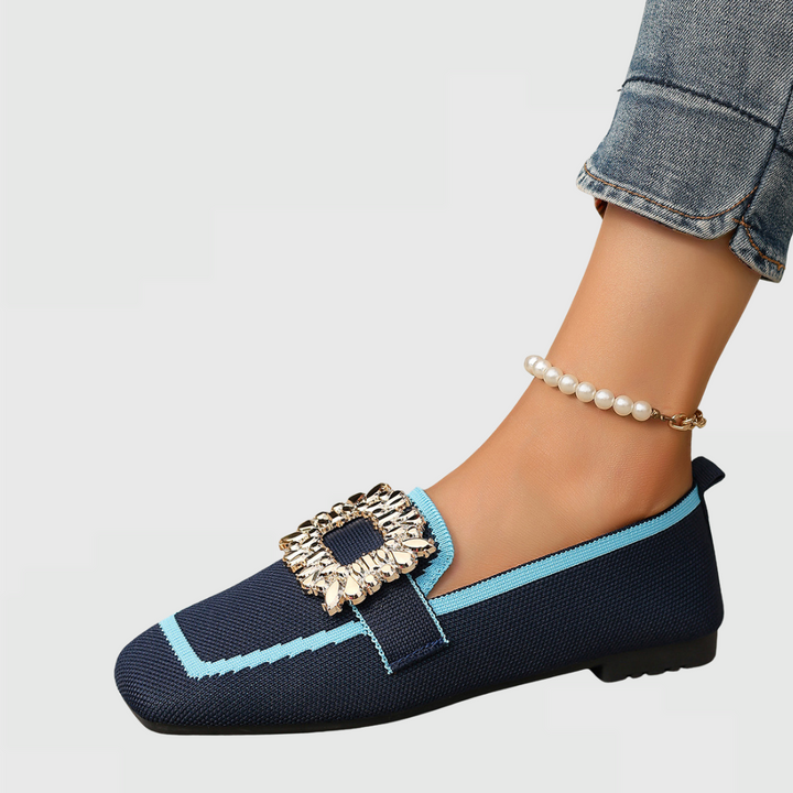 Women's Orthopedic Square Toe Loafers with Embellished Buckle