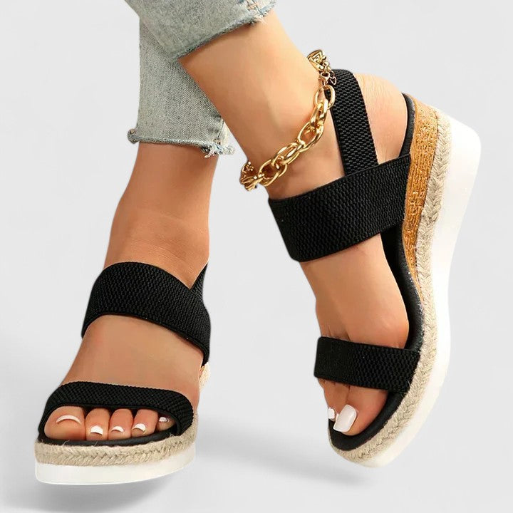 Women's Orthopedic Platform Sandals with Ankle Strap and Wedge Sole