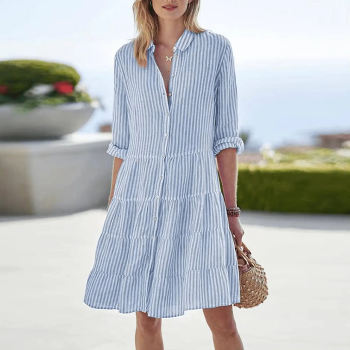 Women's Striped Button Down Tiered A-Line Summer Dress