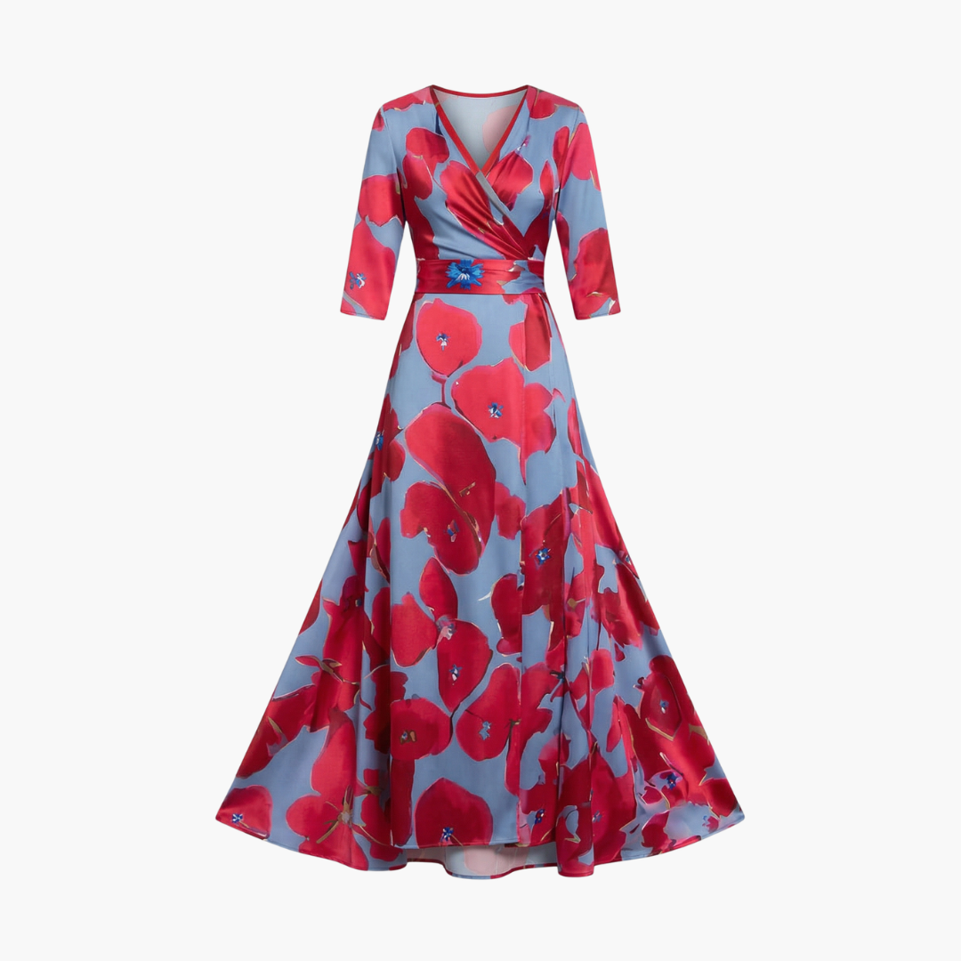 Floral Dress with V-Neck for Women Elegant & Long